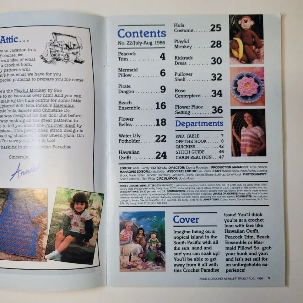 Annies Crochet Newsletter 1986 No 22‎ Hawaiian Doll Dress Crafting Doily Afghan